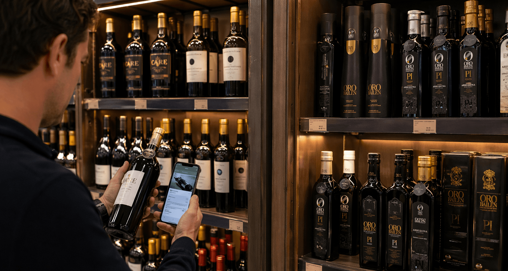 Cliente verificando un producto premium con NFC